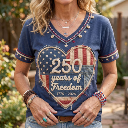 250 Years Of Freedom Patriotic Heart WN2906001CL V-Neck T-Shirt