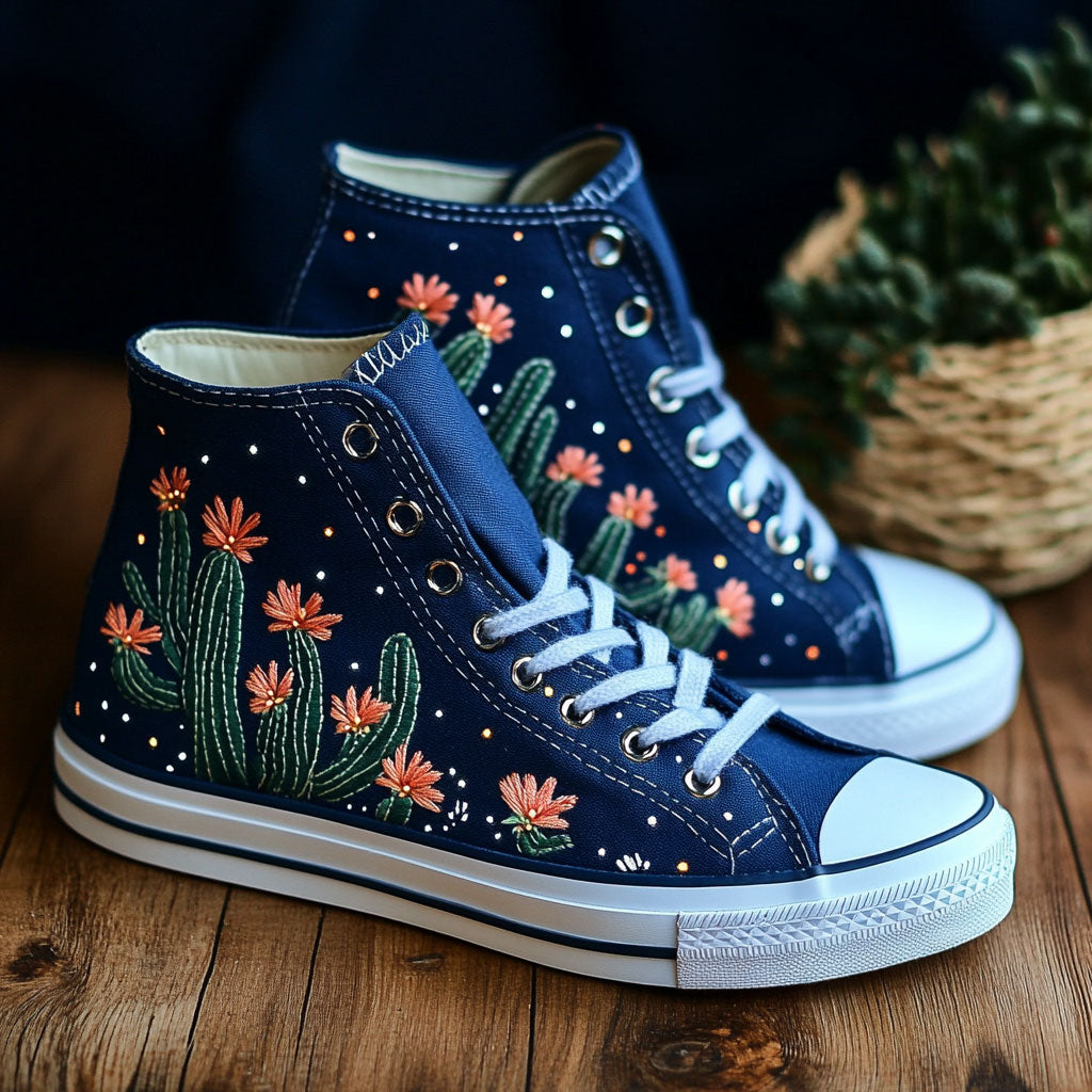 Midnight Starry Cactus CW0909016CL Canvas High-Tops