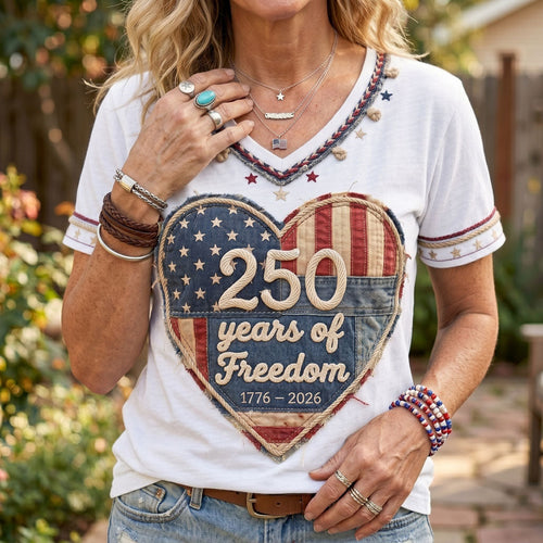 250 Years Of Freedom Patriotic Heart WN2906001CL V-Neck T-Shirt
