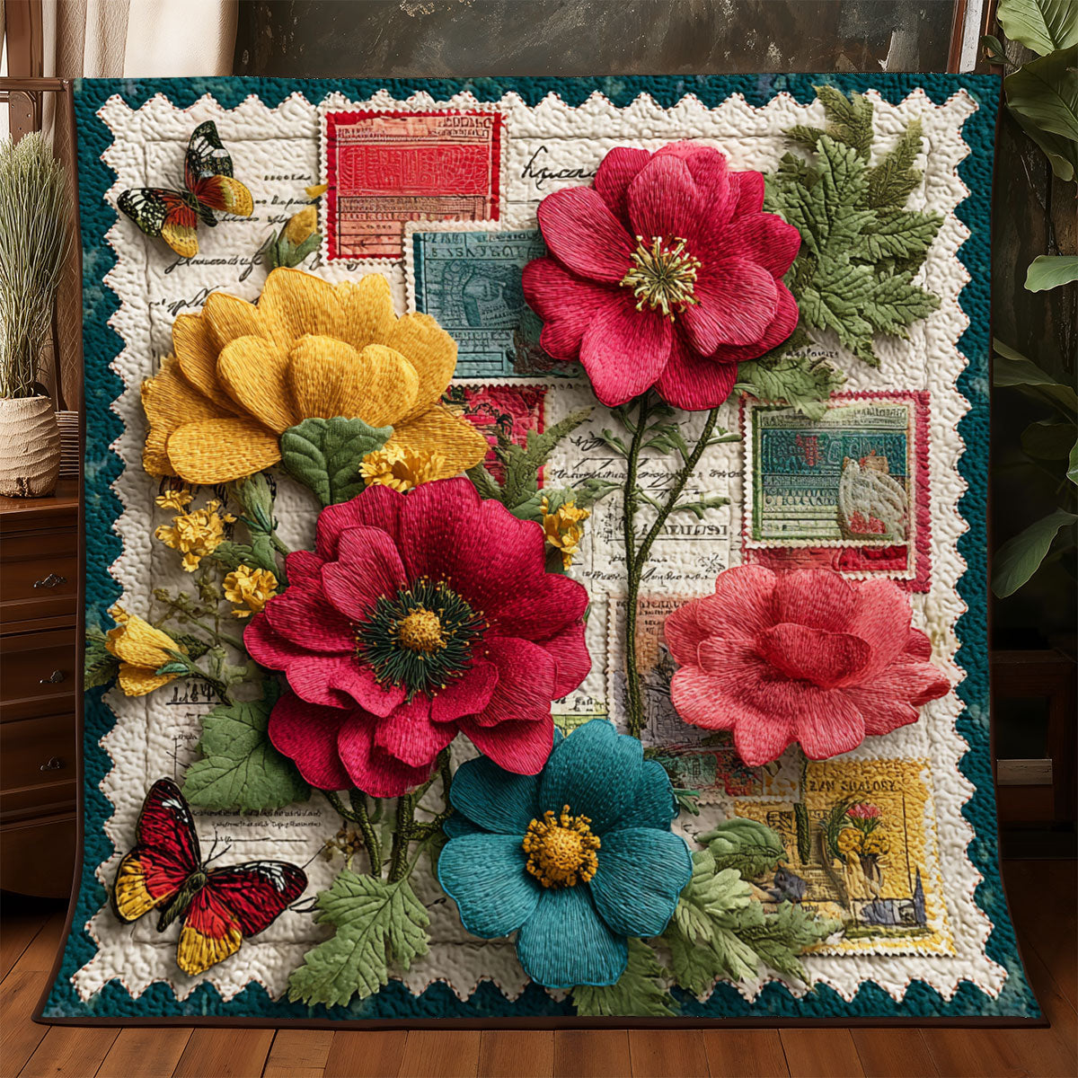 Botanical Postal Study WJ1501037CL Quilt