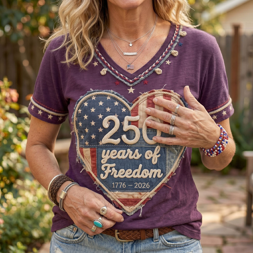 250 Years Of Freedom Patriotic Heart WN2906001CL V-Neck T-Shirt