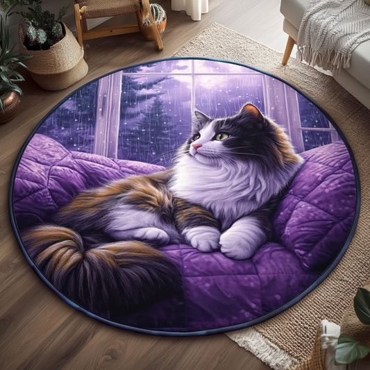 Purple Stardust Cat WJ1501097CL Quilted Round Mat