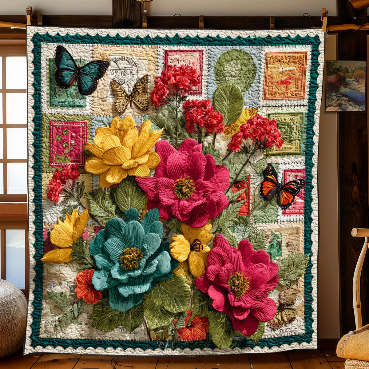 Vintage Botanical Postage WJ1501042CL Quilt